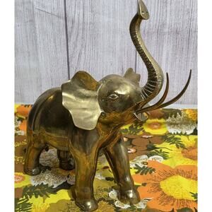 Vintage Heavy Brass Elephant Statue Hollywood Regency Safari Decor Lucky